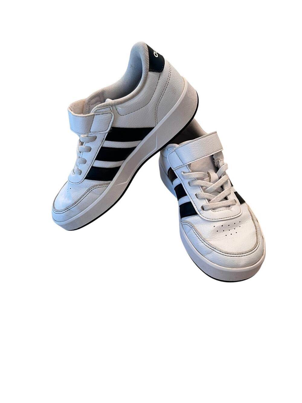 Adidas Breaknet 3.0 Kid’s 2 Youth White Black Stripes Hook & Loop Sneakers